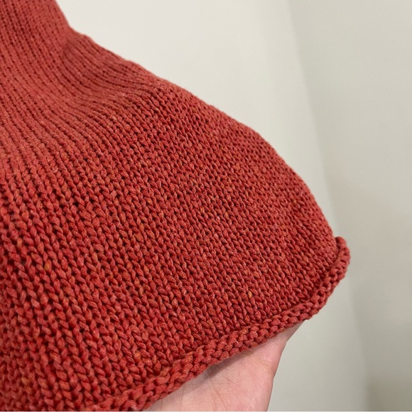 Eileen Fisher Women's Open Knit Sweater Sz L Rust Red Orange Linen Blend V-neck - Picture 8 of 16